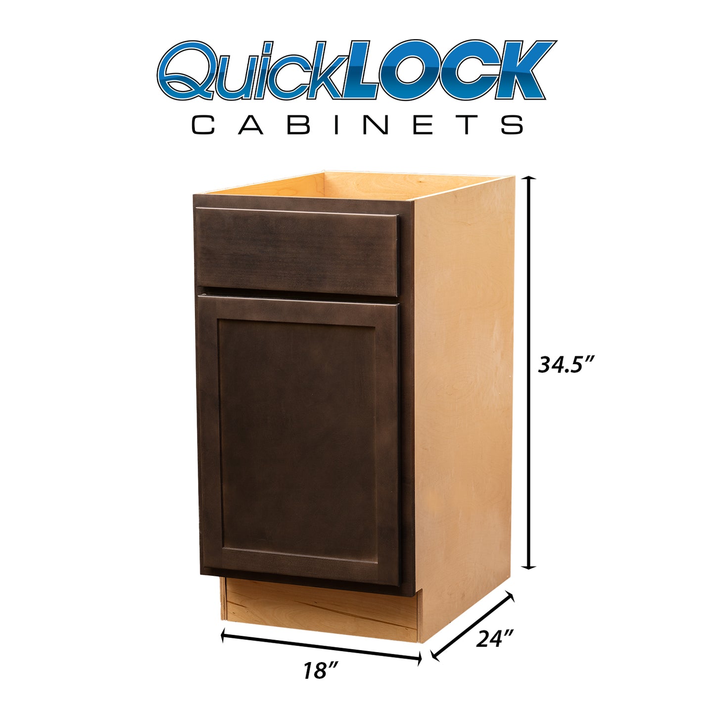 Quicklock RTA (Ready-to-Assemble) Espresso Stain Base Cabinet | 18"Wx34.5"Hx24"D