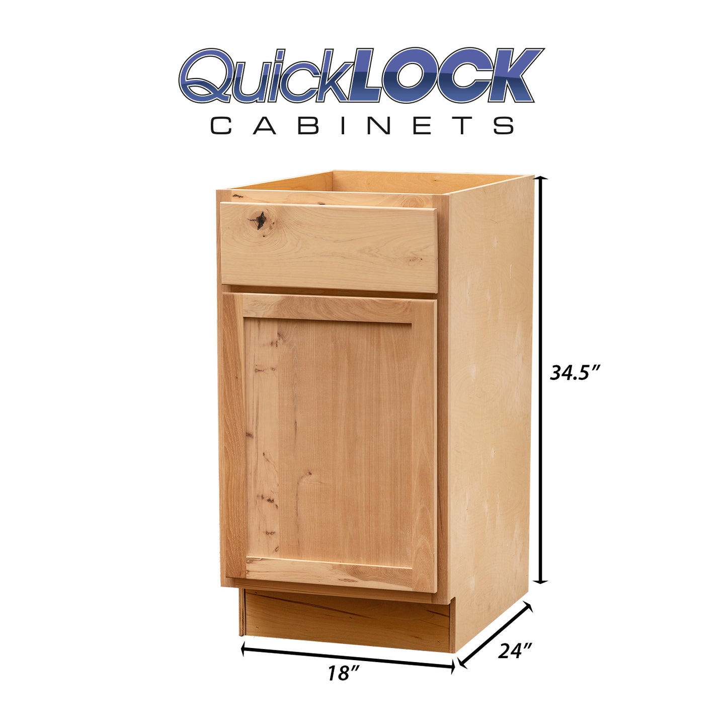 Quicklock RTA (Ready-to-Assemble) Raw Hickory Base Cabinet | 18"Wx34.5"Hx24"D