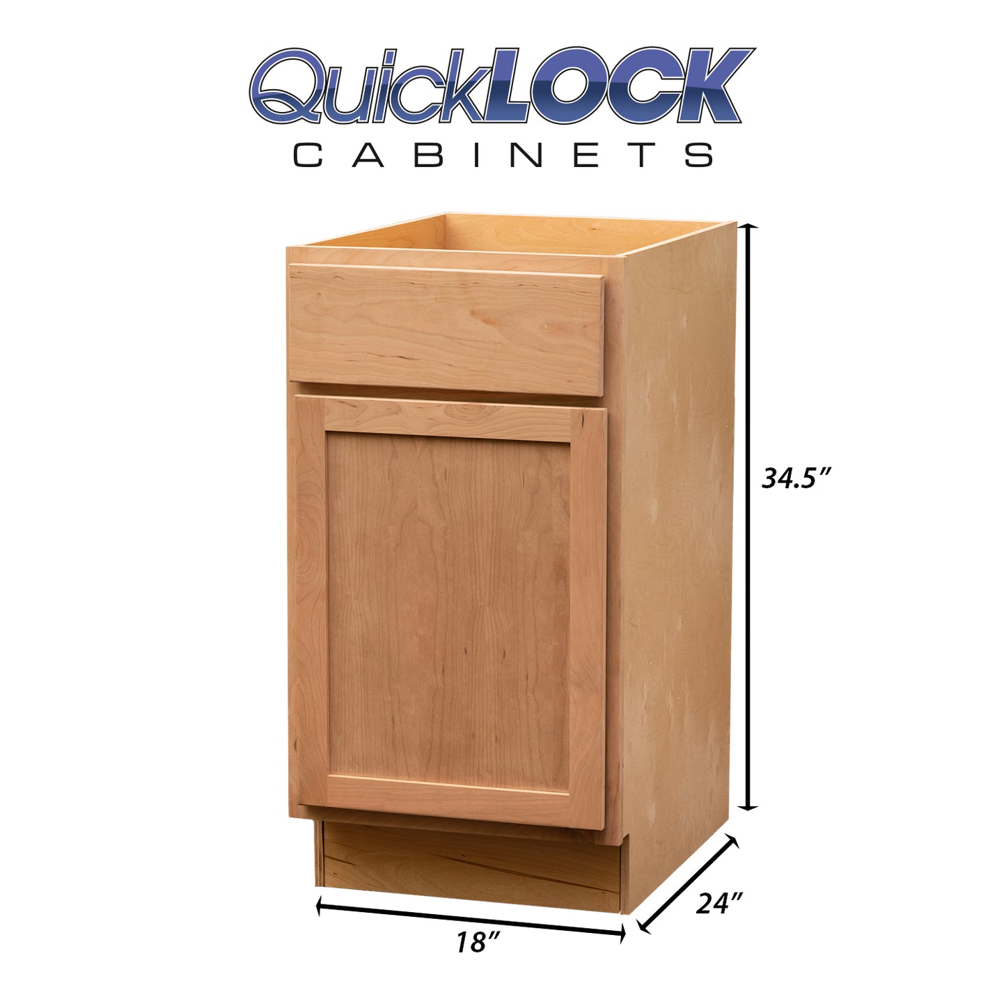 Quicklock RTA (Ready-to-Assemble) Raw Cherry Base Cabinet | 18"Wx34.5"Hx24"D