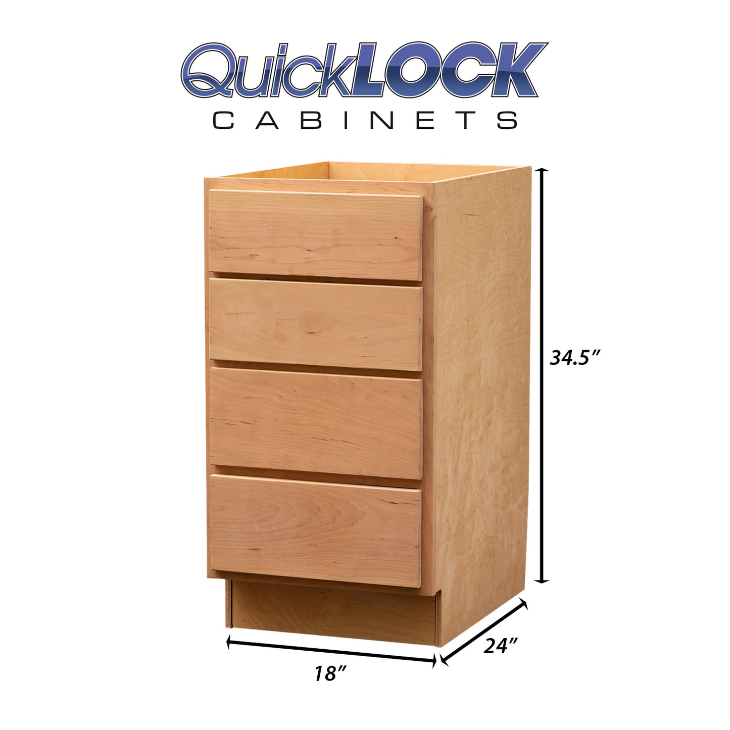 Quicklock RTA (Ready-to-Assemble) Raw Cherry 4 Drawer Base Cabinet | 18"Wx34.5"Hx24"D