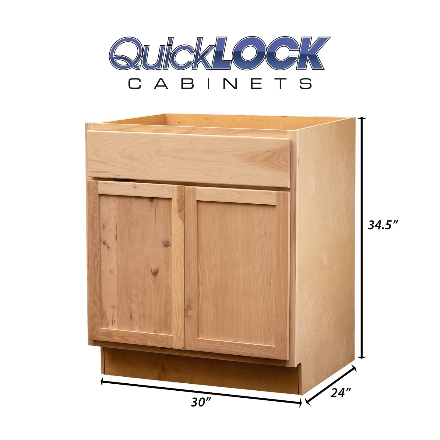 Quicklock RTA (Ready-to-Assemble) Raw Hickory Sink Base Cabinet | 36"Wx34.5"Hx24"D