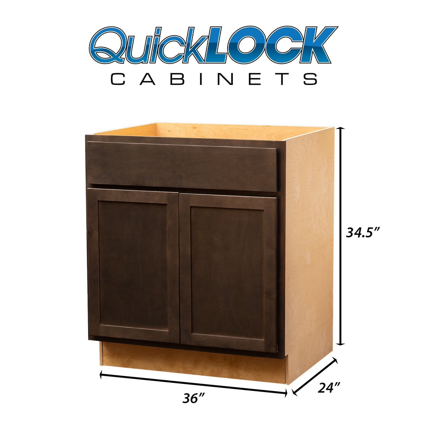 Quicklock RTA (Ready-to-Assemble) Espresso Stain Sink Base Cabinet | 36"Wx34.5"Hx24"D