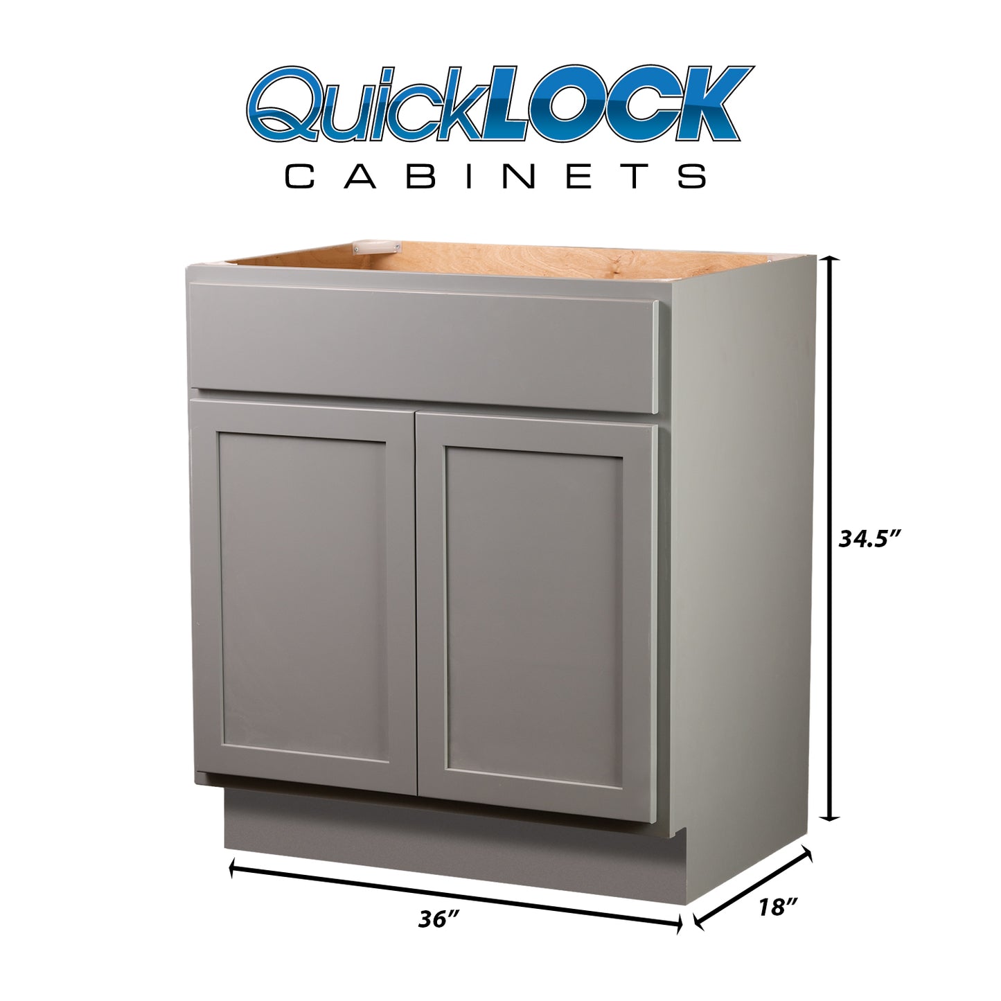 Quicklock RTA (Ready-to-Assemble) Magnetic Grey Vanity Base Cabinet | 36"Wx34.5"Hx18"D