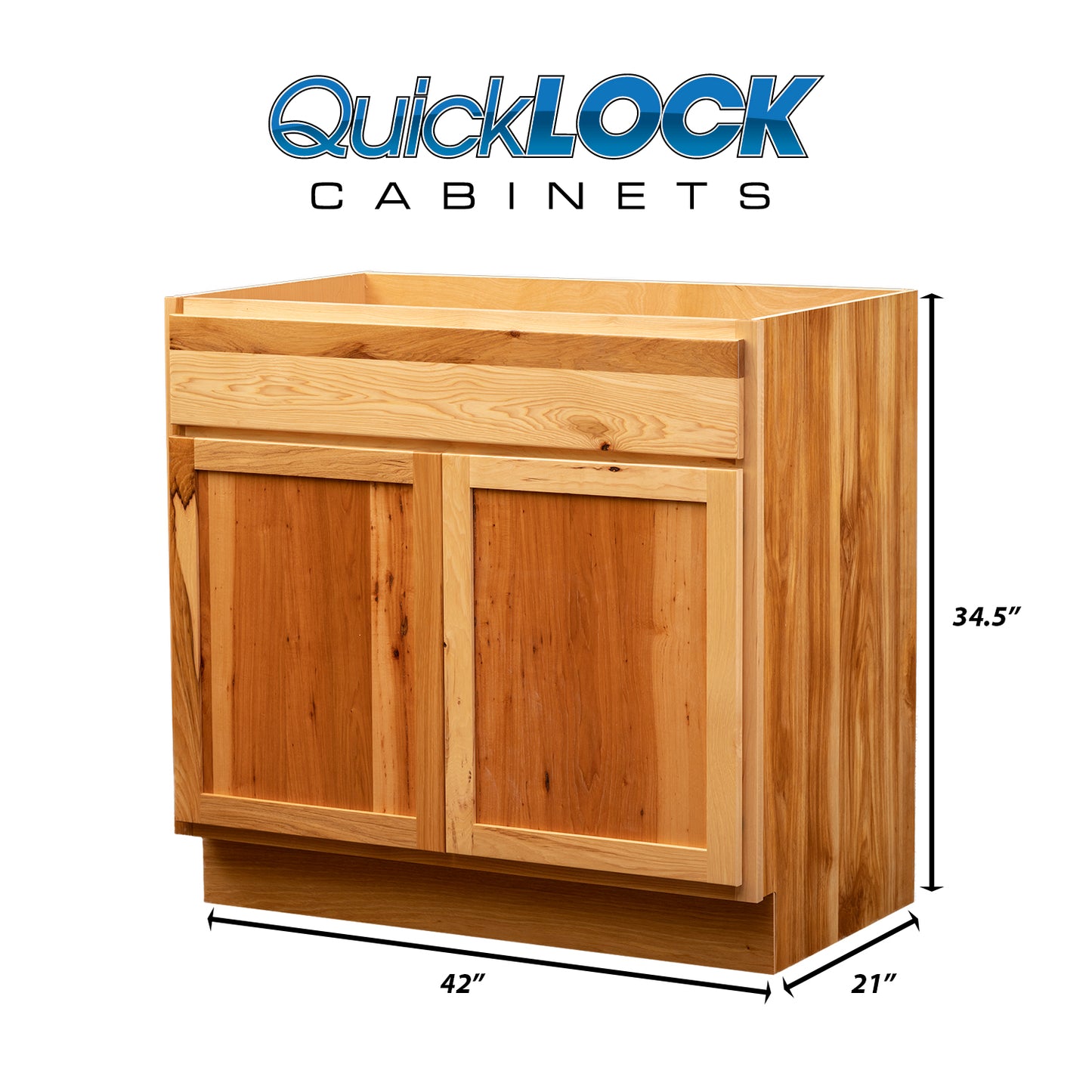 Quicklock RTA (Ready-to-Assemble) Rustic Hickory Vanity Base Cabinet | 42"Wx34.5"Hx21"D