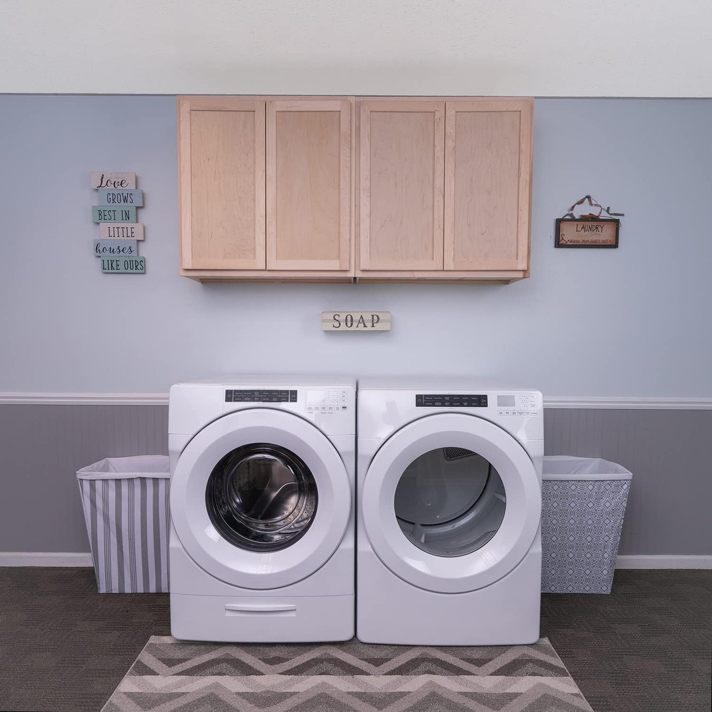 Laundry Room 2 Cabinet Set Raw Maple
