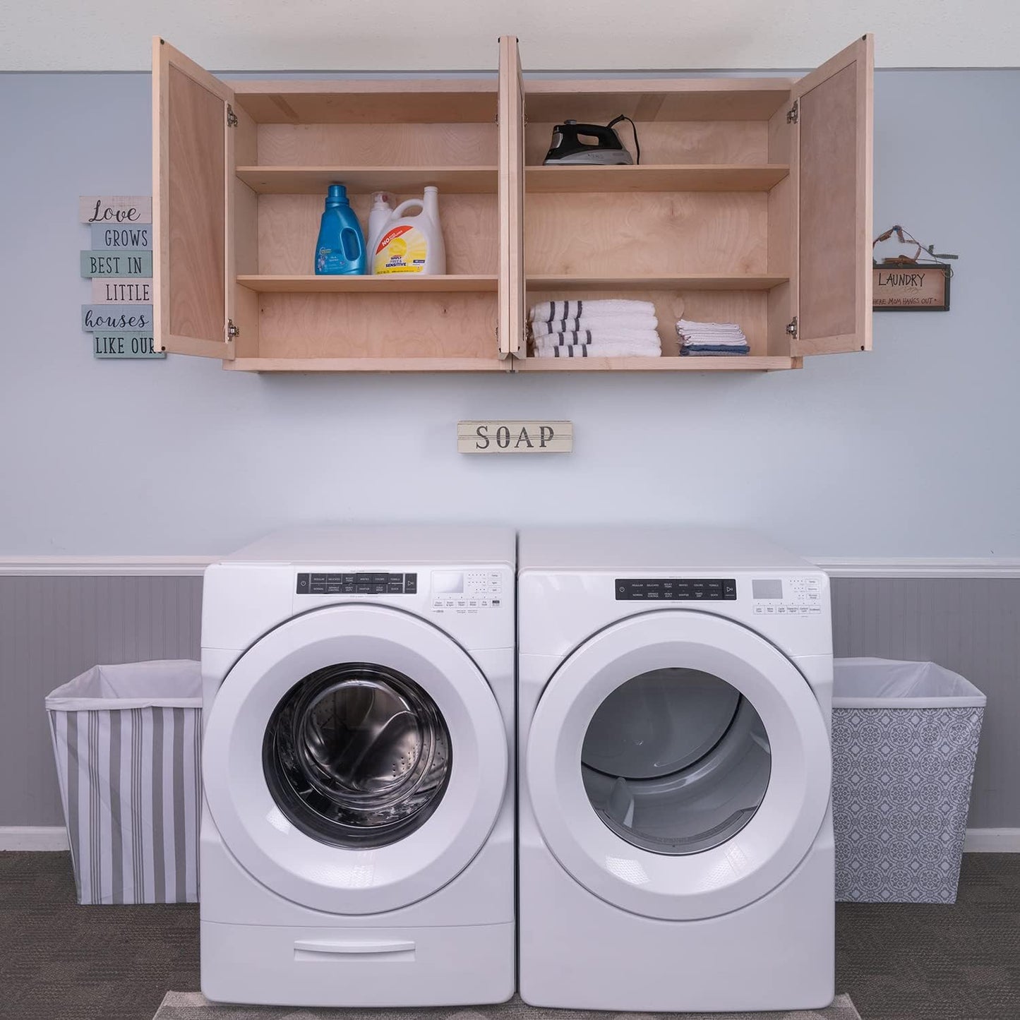 Laundry Room 2 Cabinet Set Raw Maple