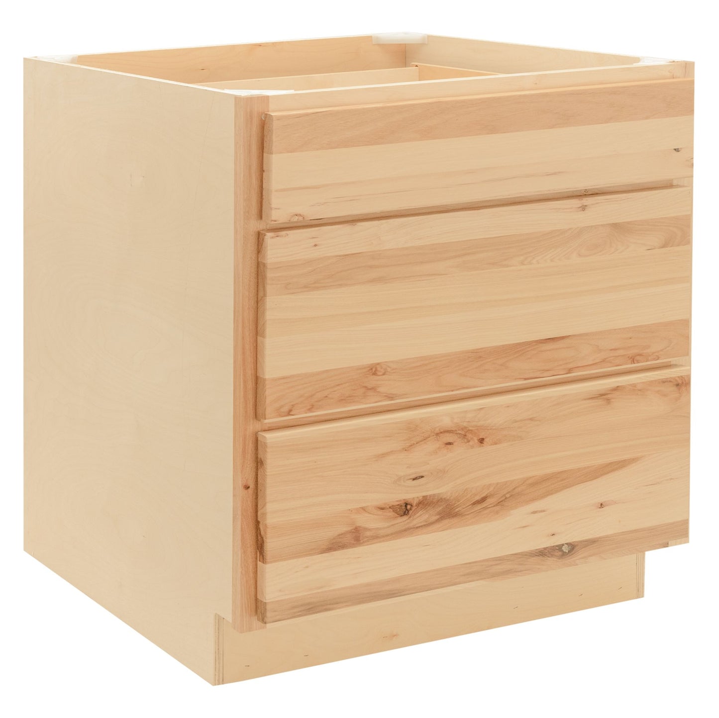 3 Drawer Kitchen Cabinet Raw Hickory Base Cabinet