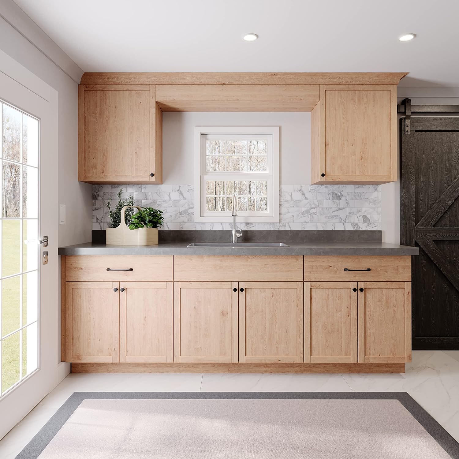 Beautiful view of Maple Kitchen Cabinets With Glass Front Panels