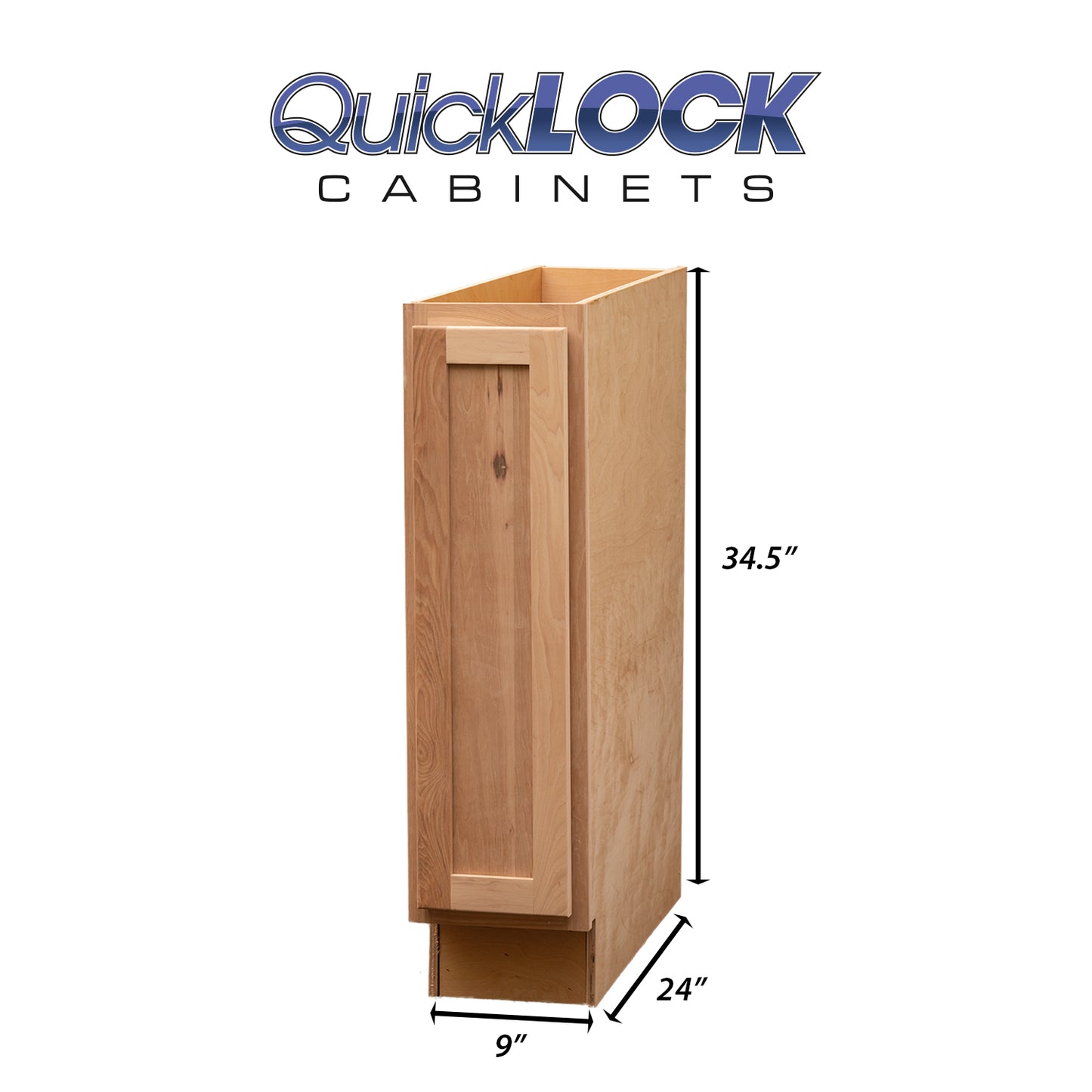 Quicklock RTA (Ready-to-Assemble) Raw Hickory Base Cabinet | 9"Wx34.5"Hx24"D