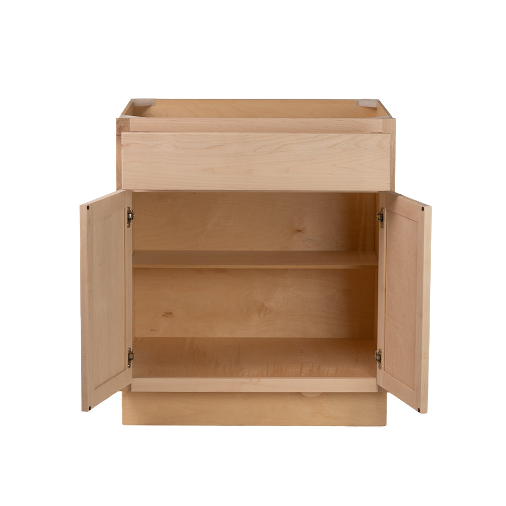 Quicklock RTA (Ready-to-Assemble) Raw Maple Base Cabinet | 27"Wx34.5"Hx24"D