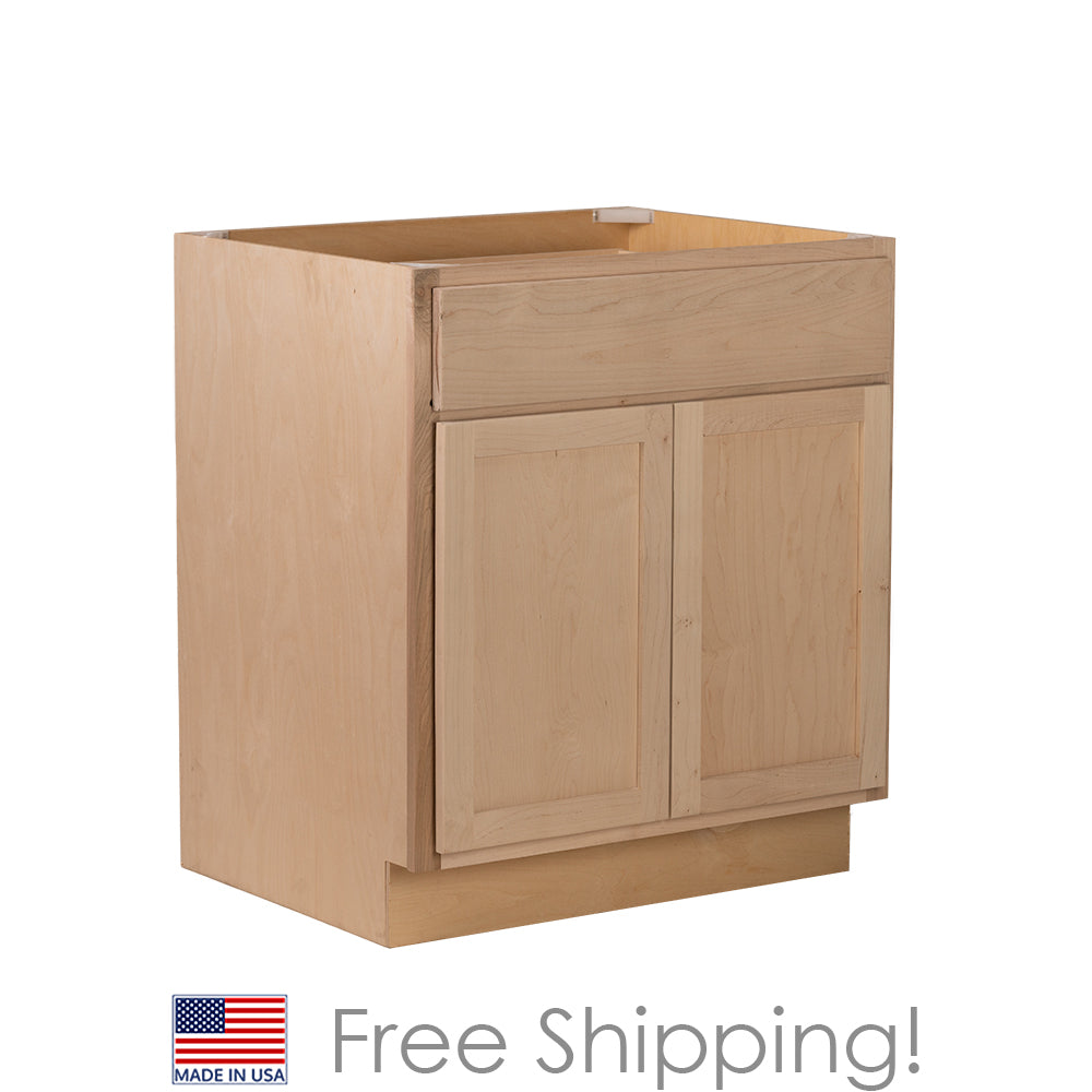 Quicklock RTA (Ready-to-Assemble) Raw Maple Base Cabinet | 27"Wx34.5"Hx24"D
