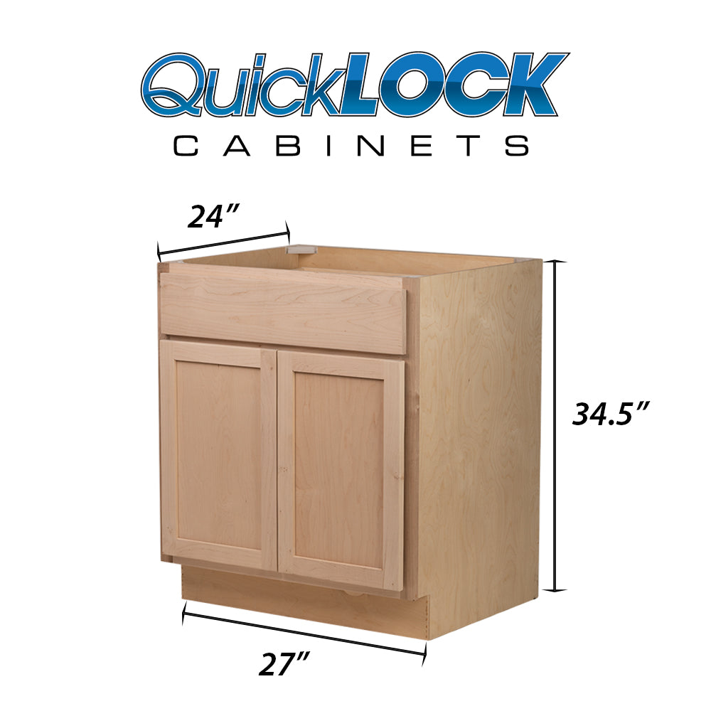 Quicklock RTA (Ready-to-Assemble) Raw Maple Base Cabinet | 27"Wx34.5"Hx24"D