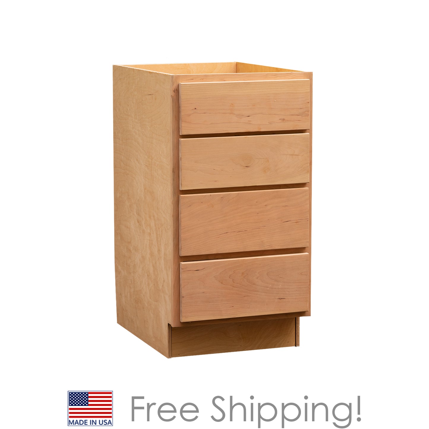 Quicklock RTA (Ready-to-Assemble) Raw Cherry 4 Drawer Base Cabinet | 18"Wx34.5"Hx24"D