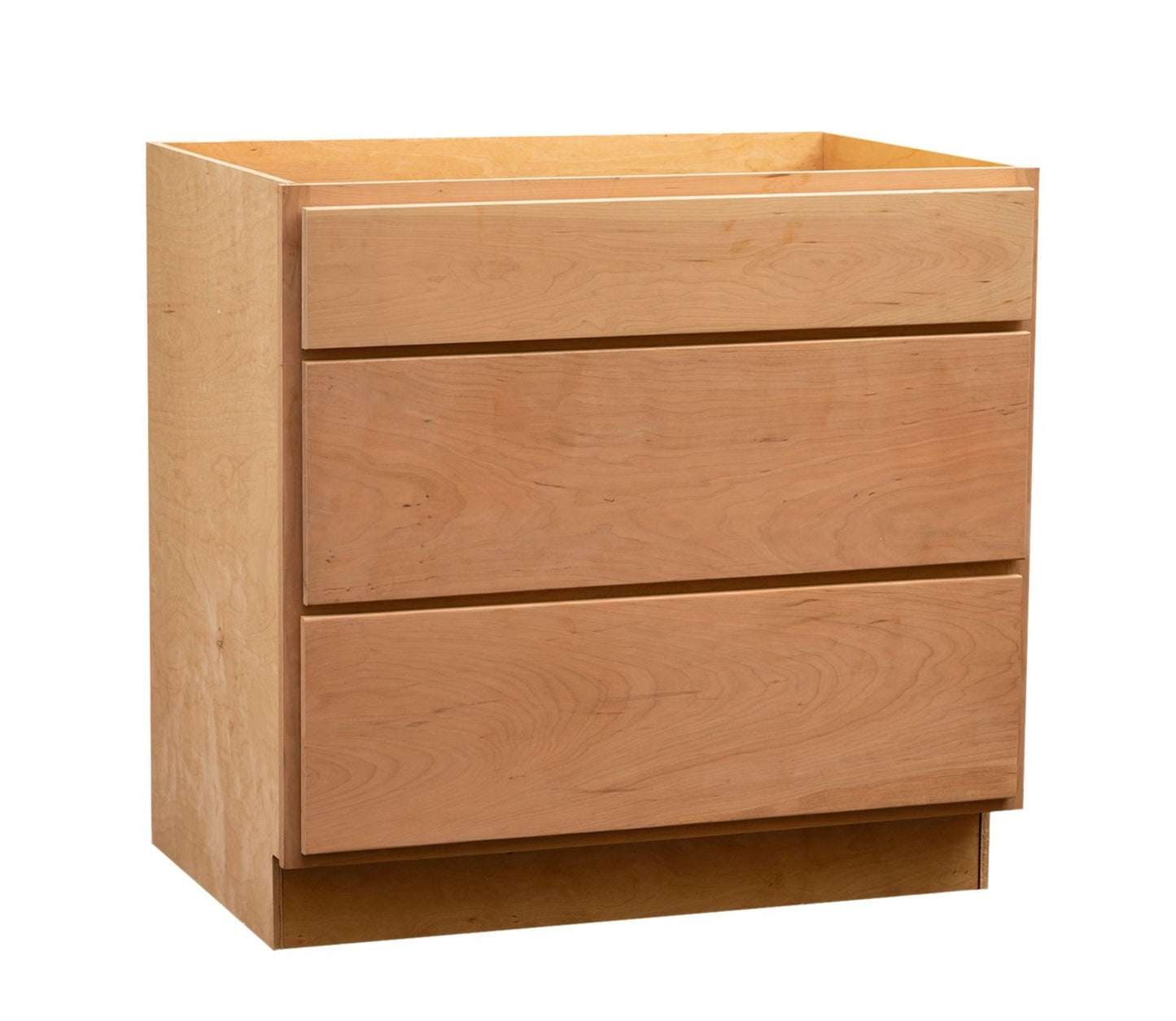 Quicklock RTA (Ready-to-Assemble) Raw Cherry 3 Drawer Base Cabinet | 36"Wx34.5"Hx24"D