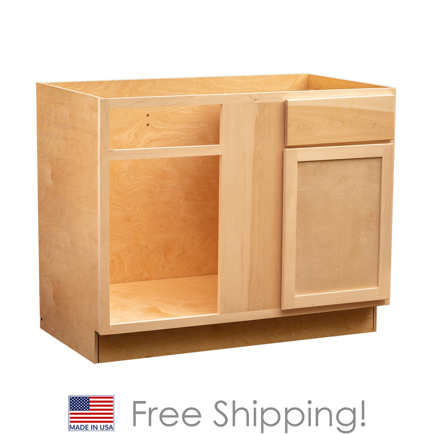 Quicklock RTA (Ready-to-Assemble) Raw Maple Blind Base Corner Cabinet | 39"Wx34.5"Hx24"D