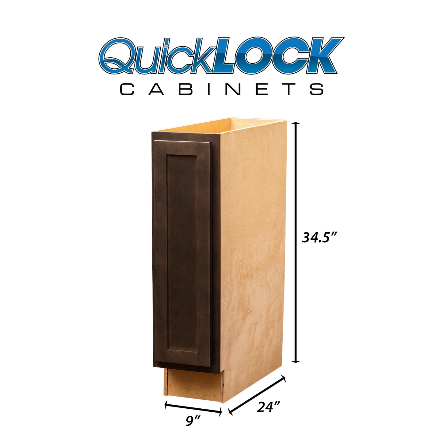 Quicklock RTA (Ready-to-Assemble) Espresso Stain Base Cabinet | 9"Wx34.5"Hx24"D