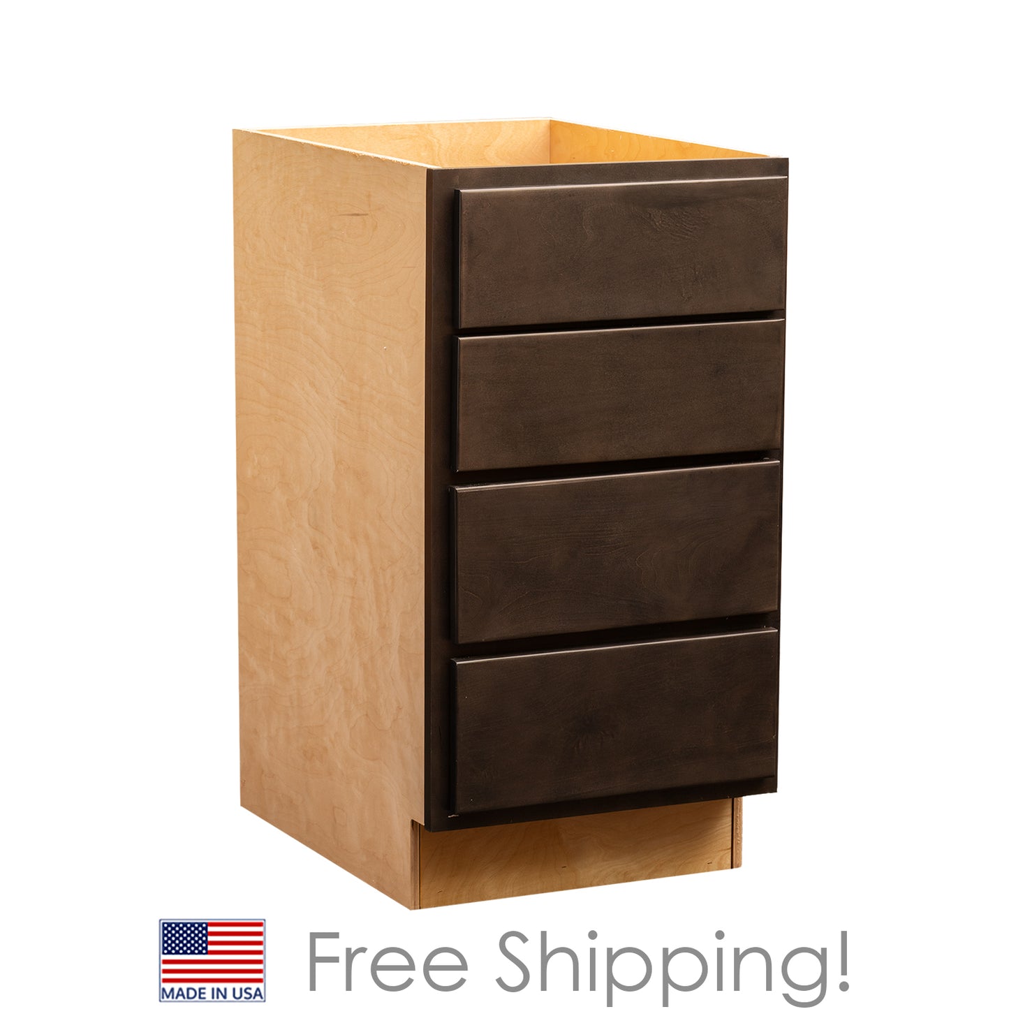 Quicklock RTA (Ready-to-Assemble) Espresso Stain 4 Drawer 18" Base Cabinet | 18"Wx34.5"Hx24"D