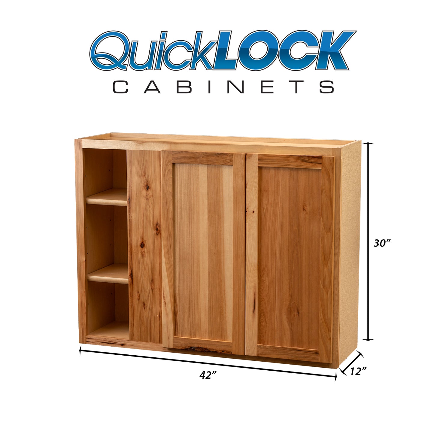 Quicklock RTA (Ready-to-Assemble) Rustic Hickory 42"Wx30"Hx12"D Blind Corner Wall Cabinet