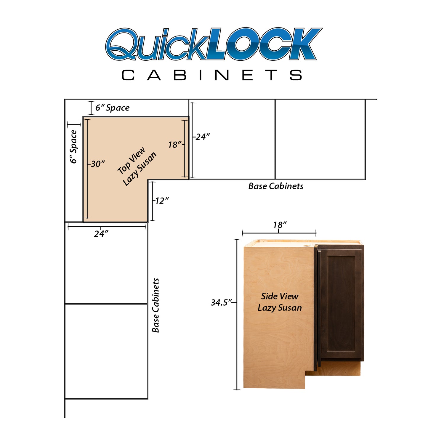 Quicklock RTA (Ready-to-Assemble) Espresso Stain Lazy Susan Cabinet | 18"D x 30" W x 34.5"