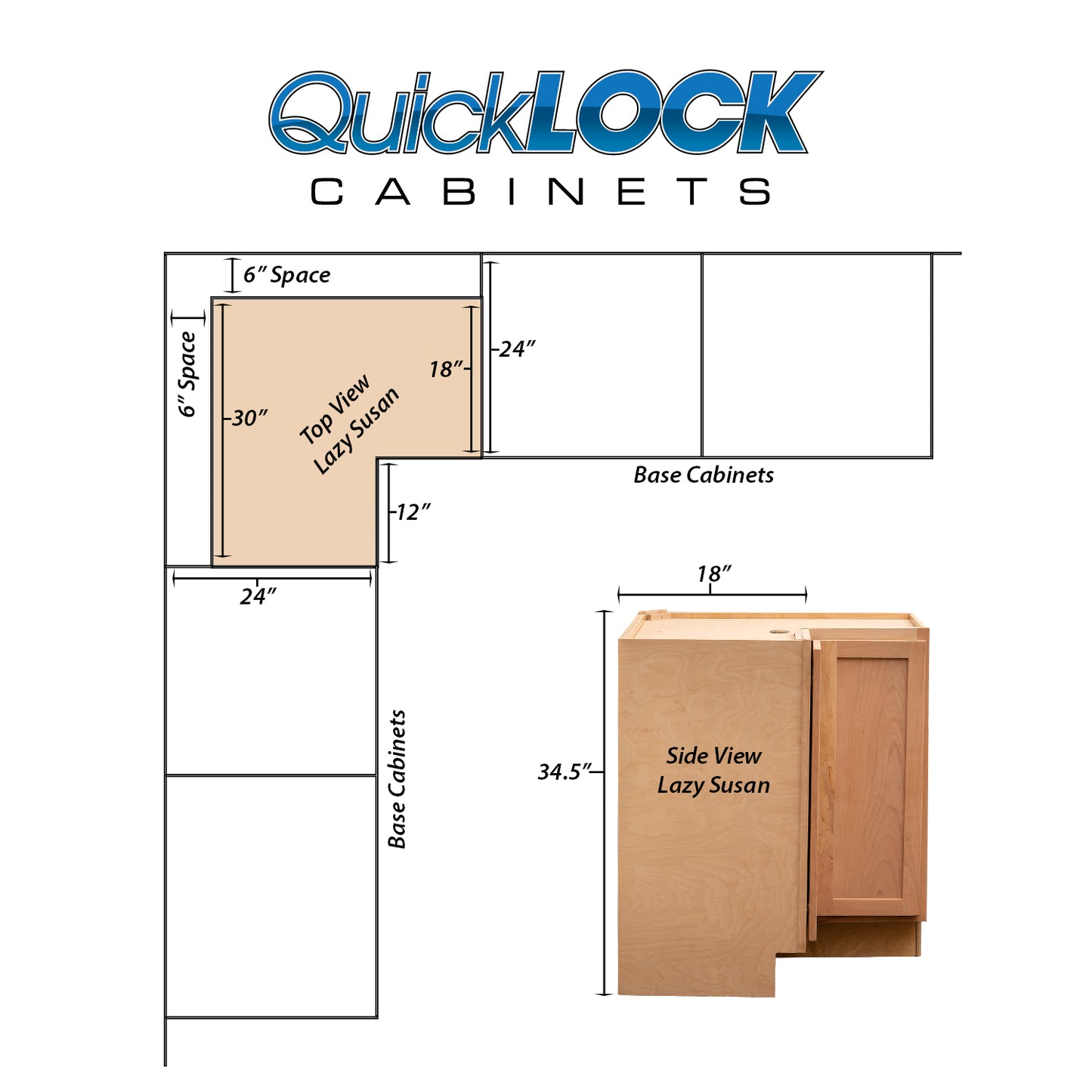 Quicklock RTA (Ready-to-Assemble) Raw Cherry Lazy Susan Cabinet | 18"D x 30" W x 34.5"