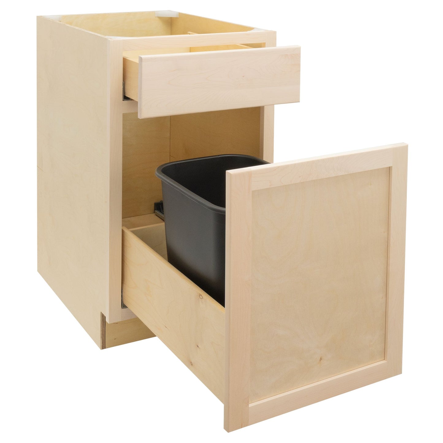 Trash Bin Kitchen Cabinet Raw Maple Base Cabinet
