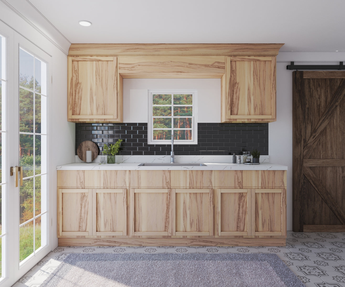 Raw Hickory Kitchen Cabinet Set