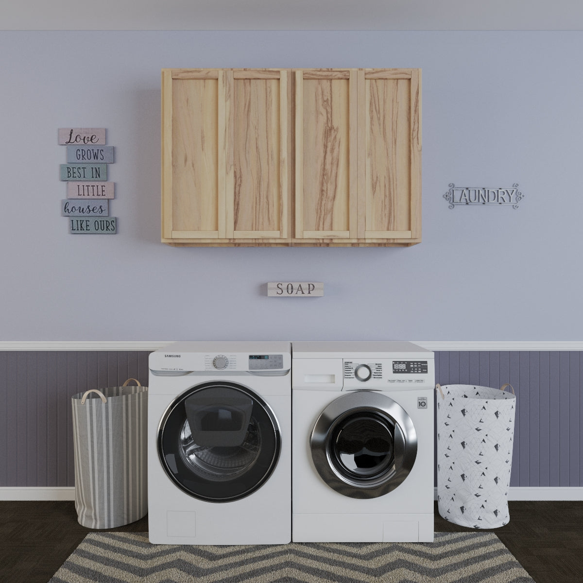 Laundry Room 2 Cabinet Set Raw Hickory