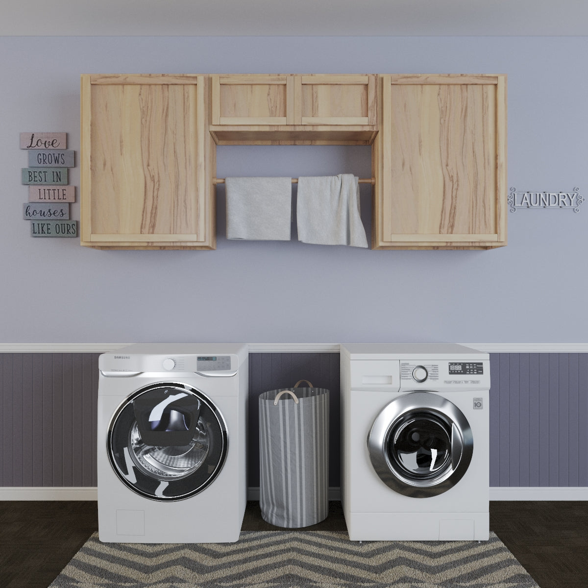 Laundry Room 3 Cabinet Set Raw Hickory