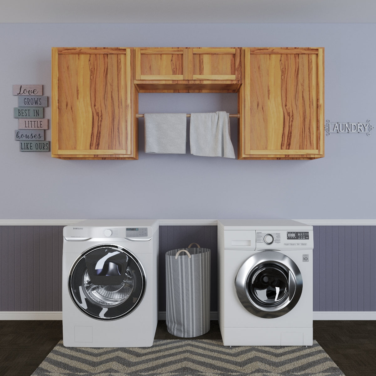 Laundry Room 3 Cabinet Set Rustic Hickory