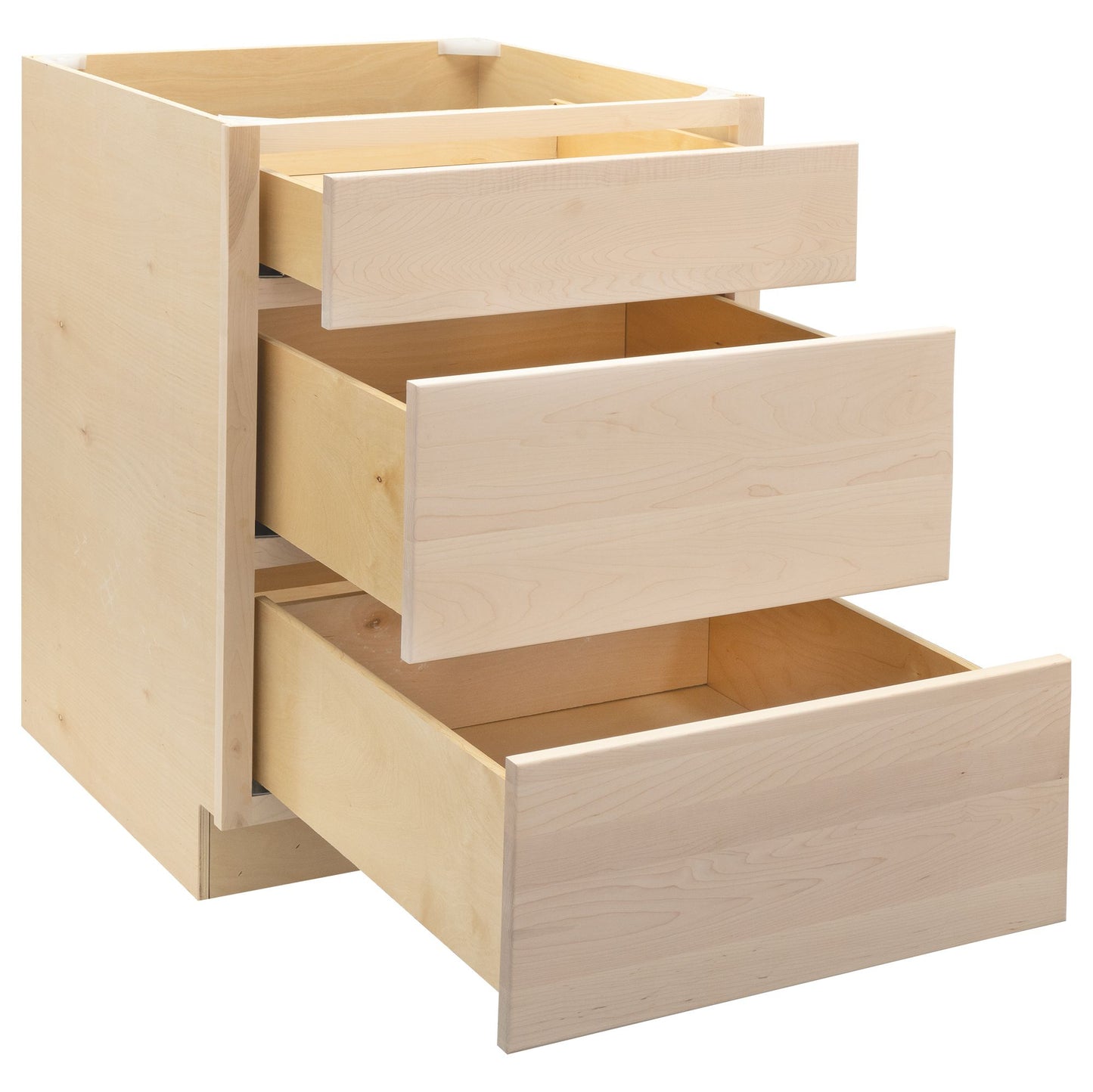 3 Drawer Kitchen Cabinet Raw Maple Base Cabinet