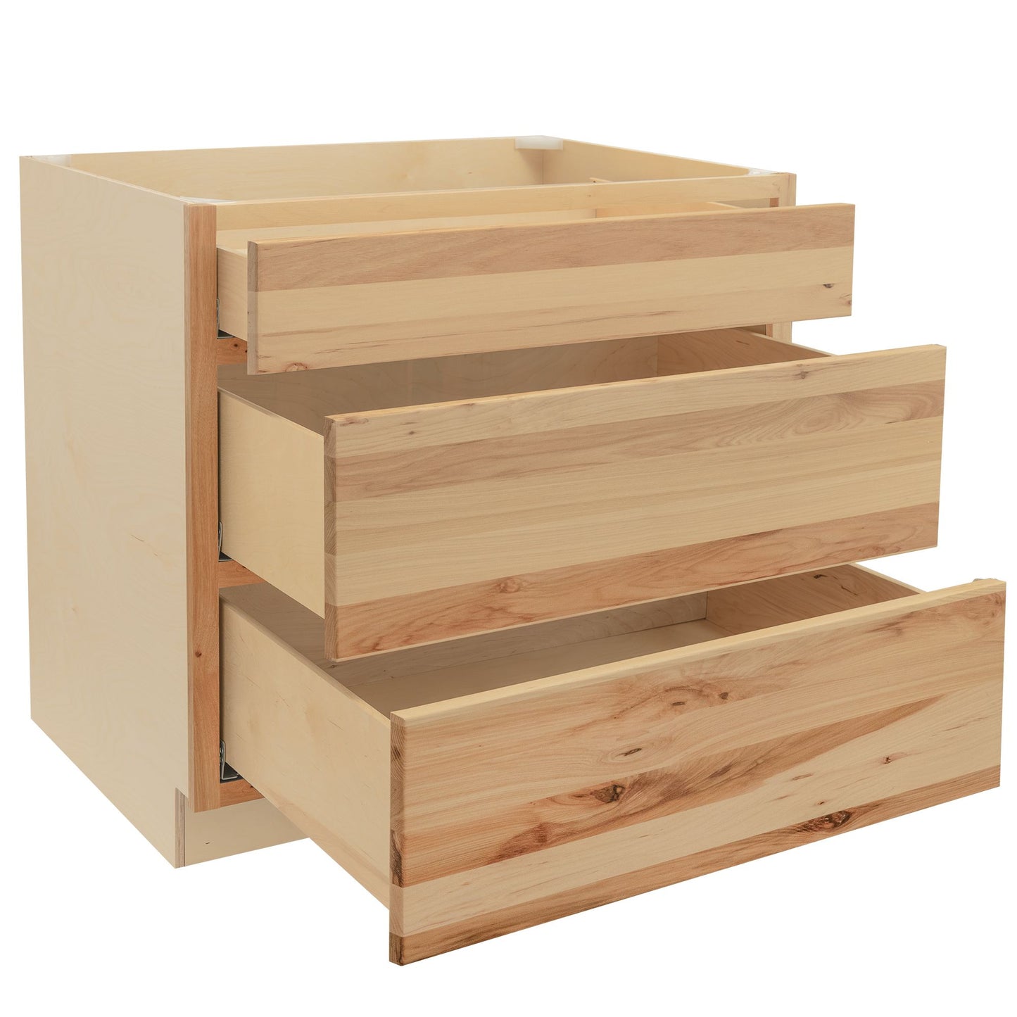 3 Drawer Kitchen Cabinet Raw Hickory Base Cabinet