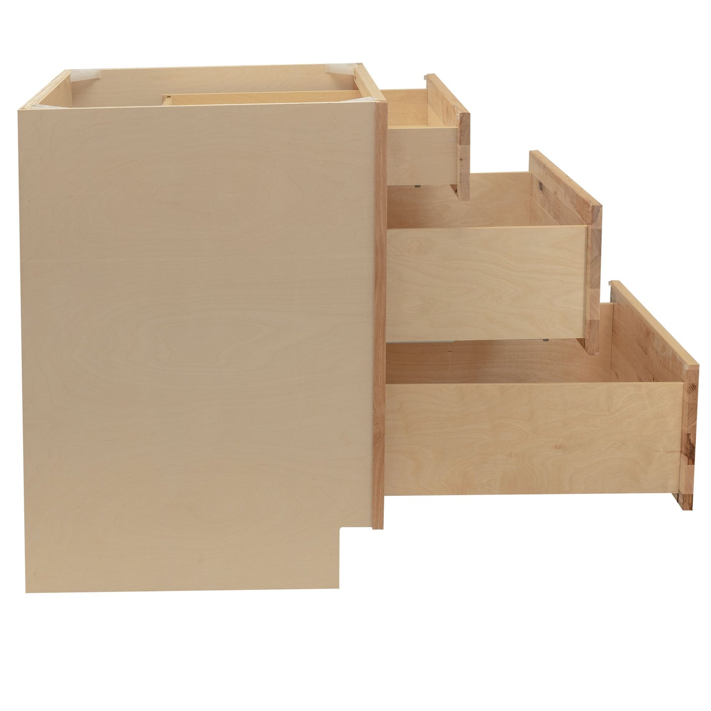 3 Drawer Kitchen Cabinet Raw Hickory Base Cabinet