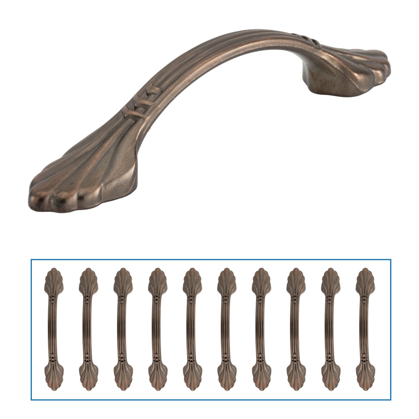 Drawer Pull & Cabinet Handle 3" Weathered Copper with Center Arch