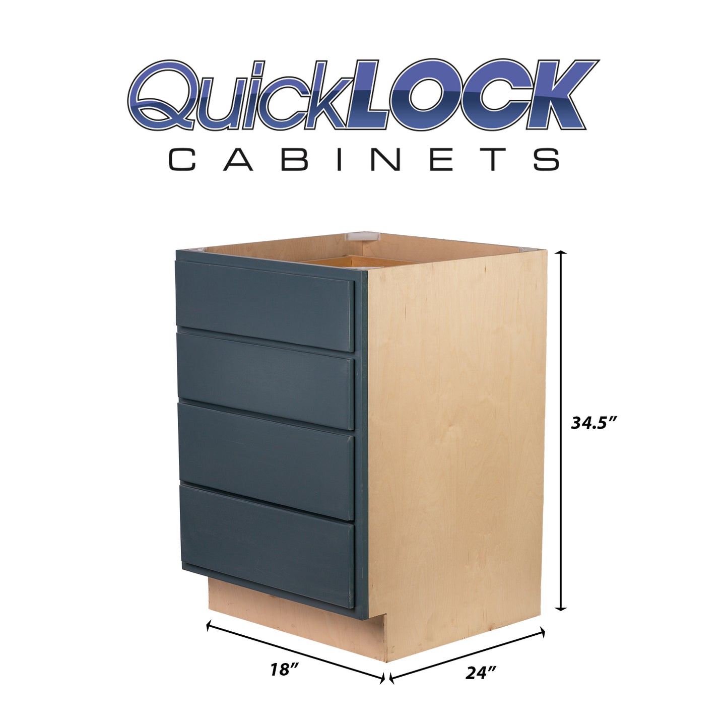 Quicklock RTA (Ready-to-Assemble) Needlepont Navy 4 Drawer 18" Base Cabinet | 18"Wx34.5"Hx24"D