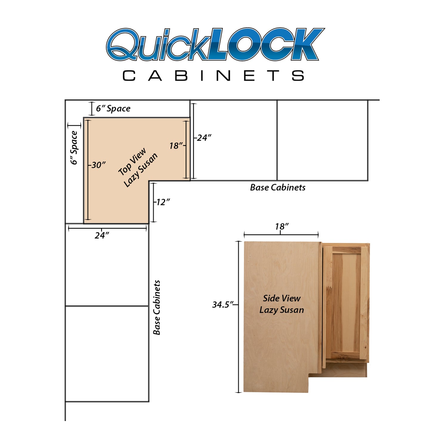 Quicklock RTA (Ready-to-Assemble) Rustic Hickory Lazy Susan Cabinet | 18"Dx30"Wx34.5"