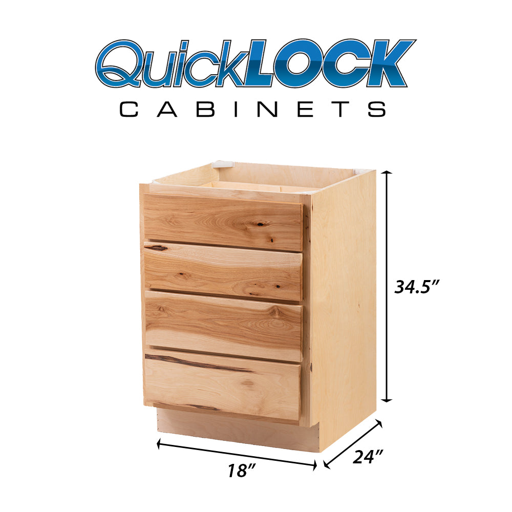 Quicklock RTA (Ready-to-Assemble) Rustic Hickory 4 Drawer Base Cabinet | 18"Wx34.5"Hx24"D