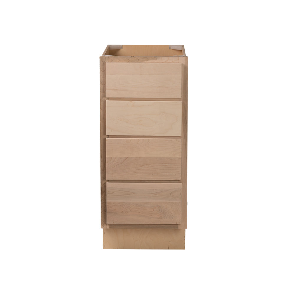 Quicklock RTA (Ready-to-Assemble) Raw Maple 4 Drawer 18" Base Cabinet | 18"Wx34.5"Hx24"D