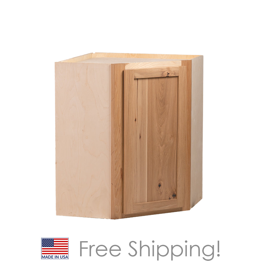 Quicklock RTA - Winding River Collection - Raw Hickory 24"Wx30"Hx12"D Corner Wall cabinet