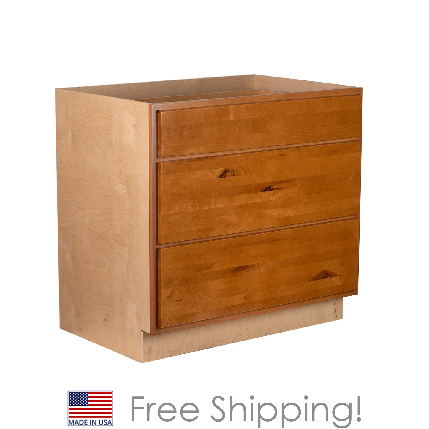 Quicklock RTA (Ready-to-Assemble) Provincial Stain 3 Drawer 36" Pots and Pans Base Cabinet | 36"Wx34.5"Hx24"D