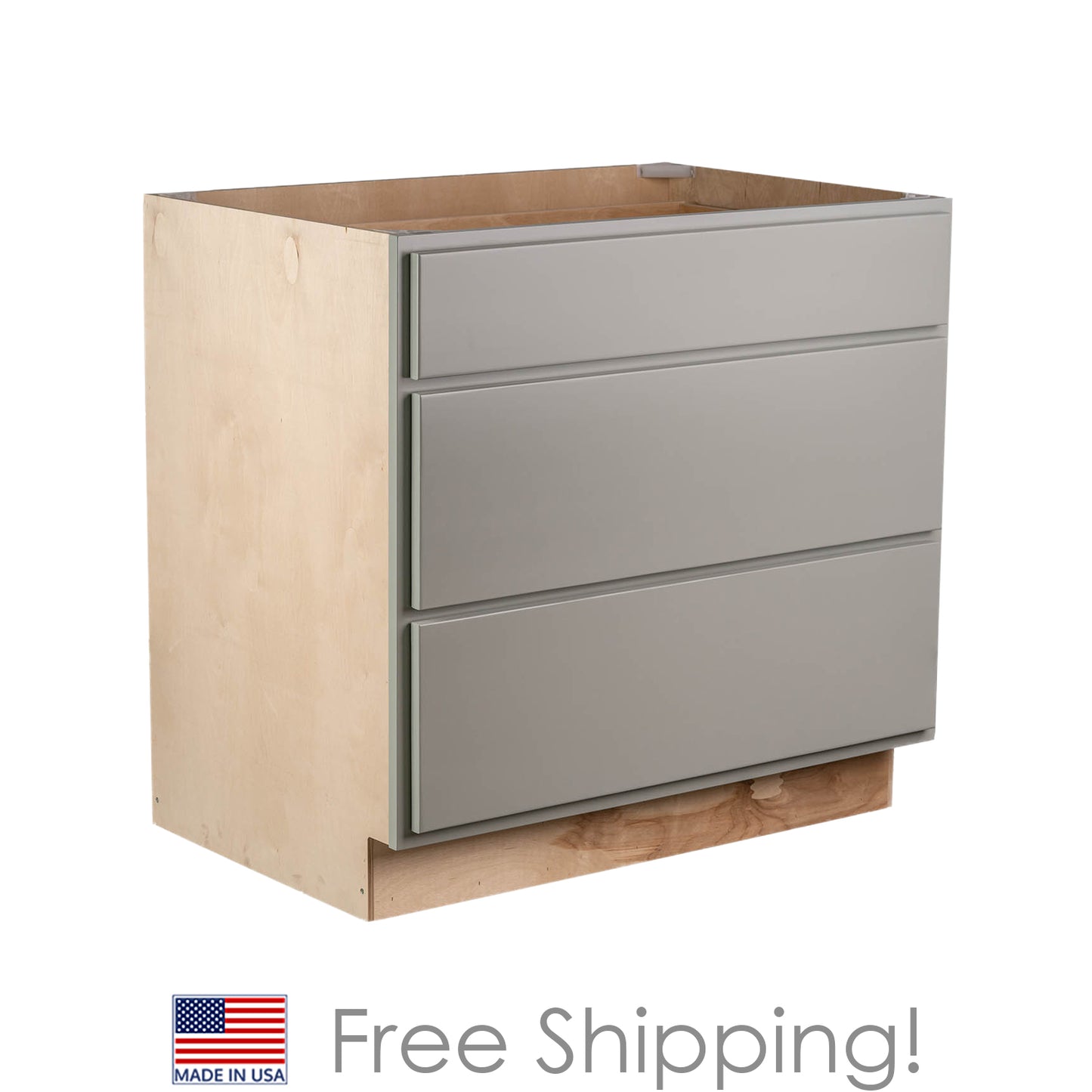 Quicklock RTA (Ready-to-Assemble) Magnetic Grey 3 Drawer 36" Pots and Pans Base Cabinet | 36"Wx34.5"Hx24"D