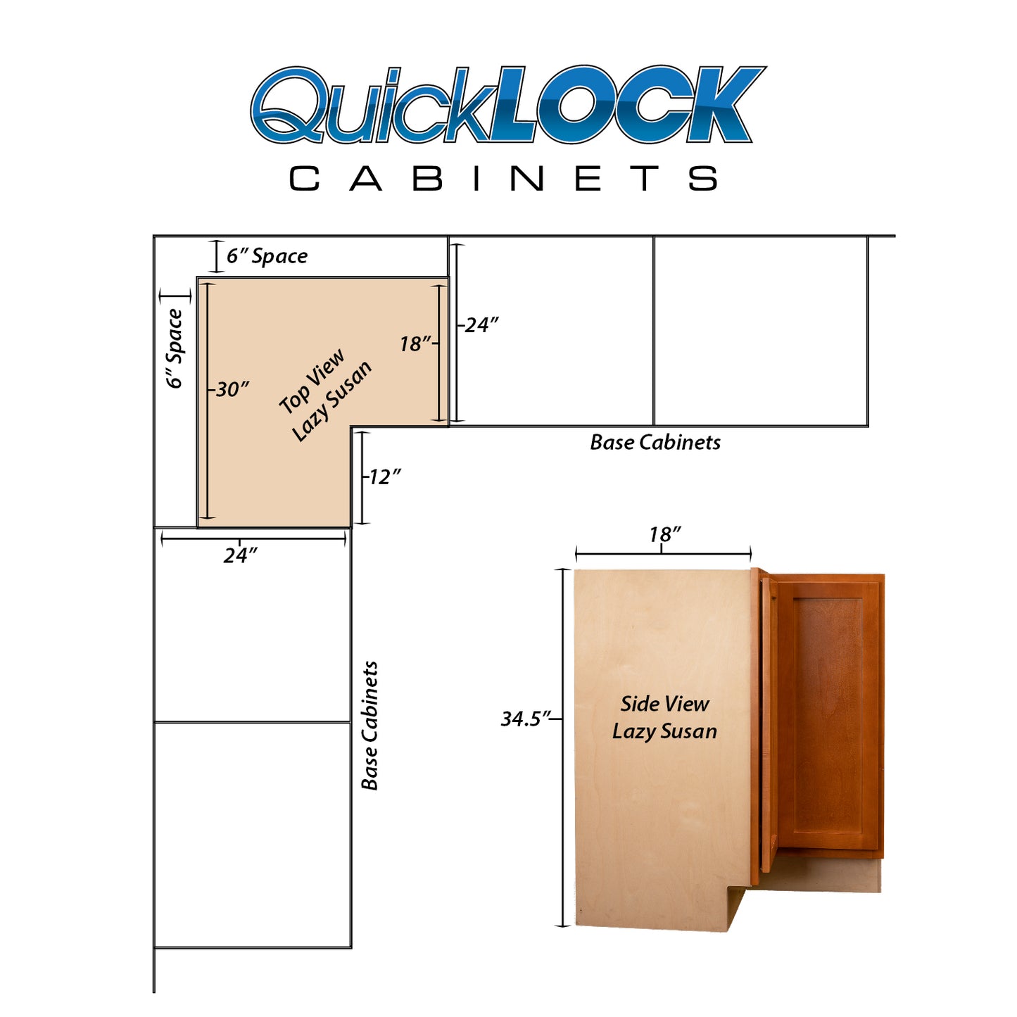 Quicklock RTA (Ready-to-Assemble) Provincial Stain Lazy Susan Cabinet | 18"D x 30" W x 34.5"