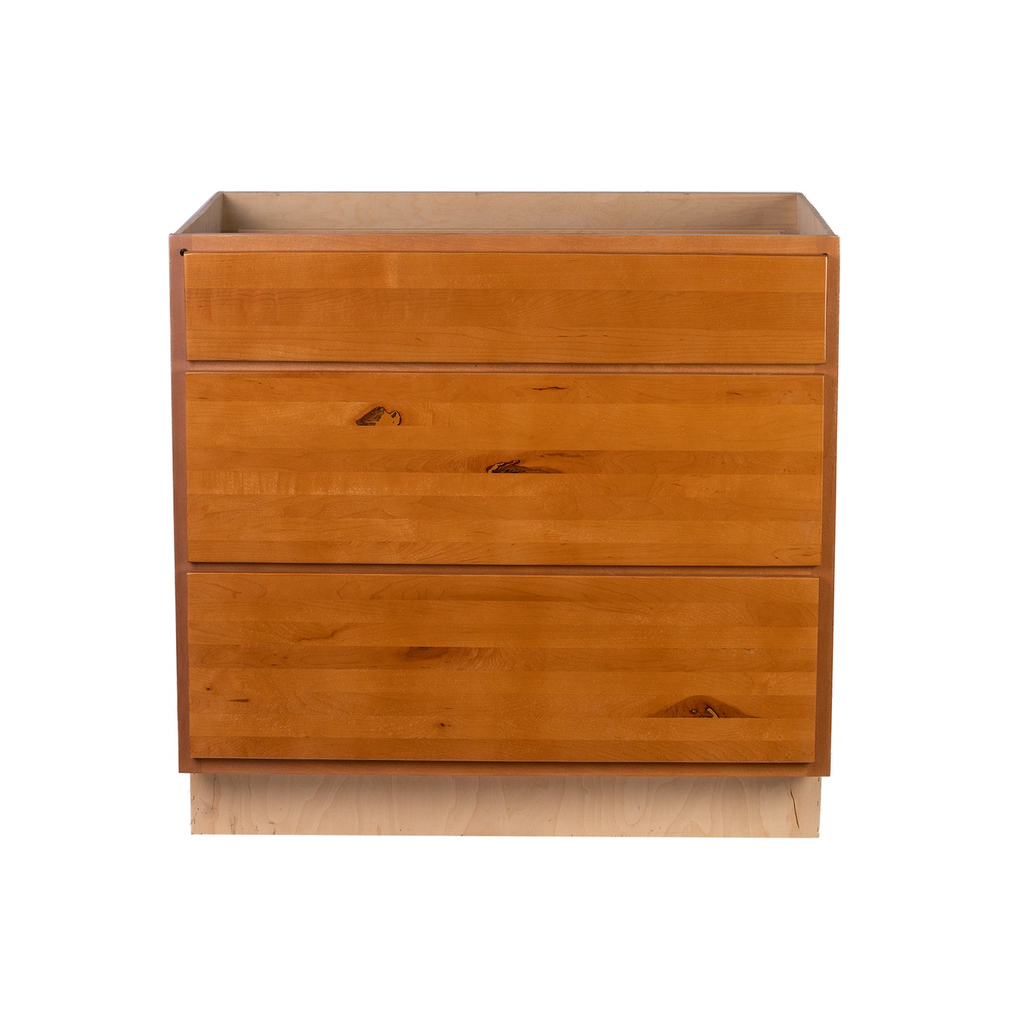 Quicklock RTA (Ready-to-Assemble) Provincial Stain 3 Drawer 36" Pots and Pans Base Cabinet | 36"Wx34.5"Hx24"D
