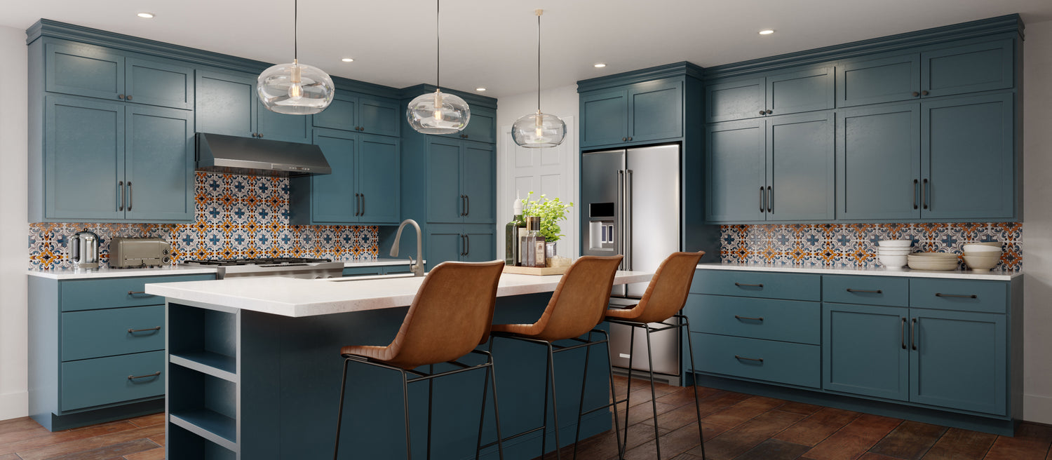 Needlepoint Navy Kitchen Shaker Cabinets