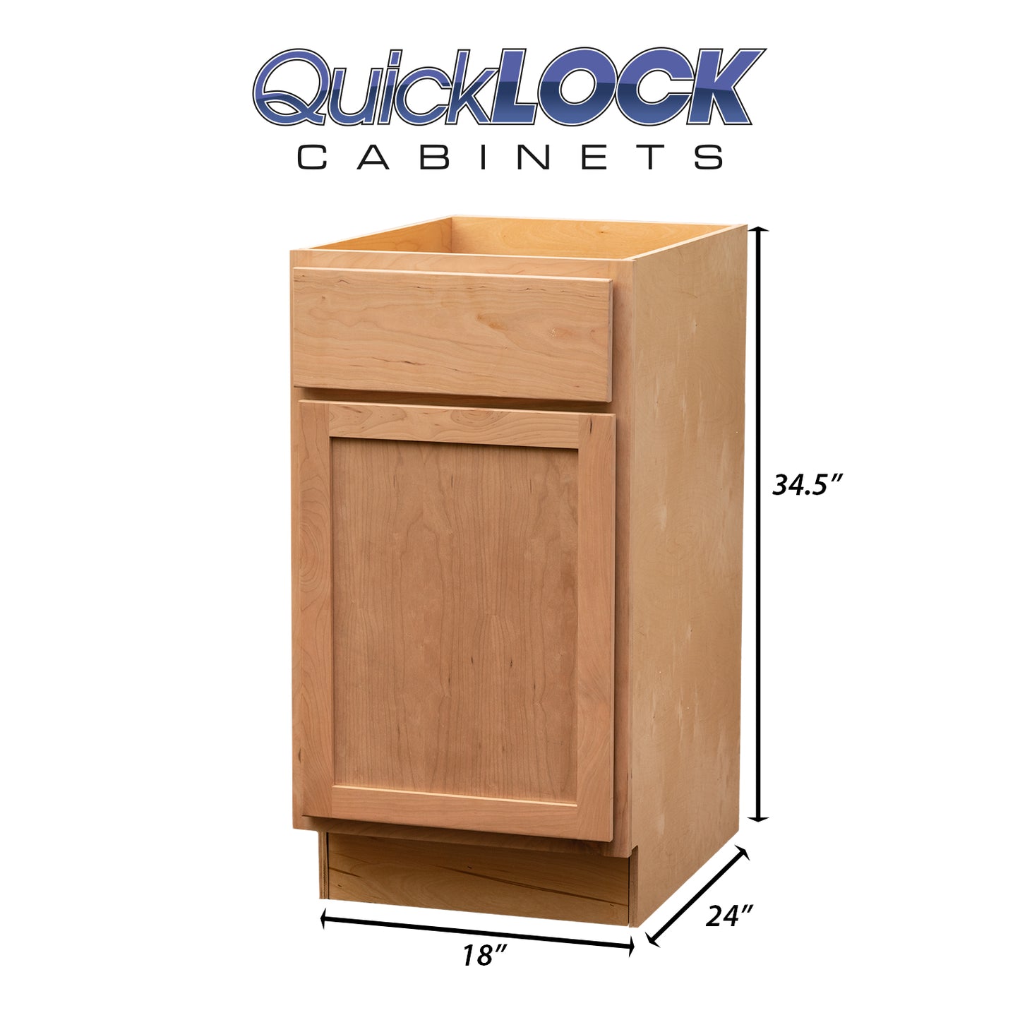 Quicklock RTA (Ready-to-Assemble) Raw Cherry Base Cabinet- 18", 21", 24" Width
