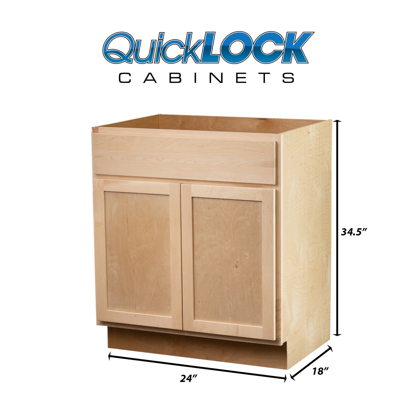 Quicklock RTA (Ready-to-Assemble) Raw Maple Vanity Base Cabinet | 24"Wx34.5"Hx18"D