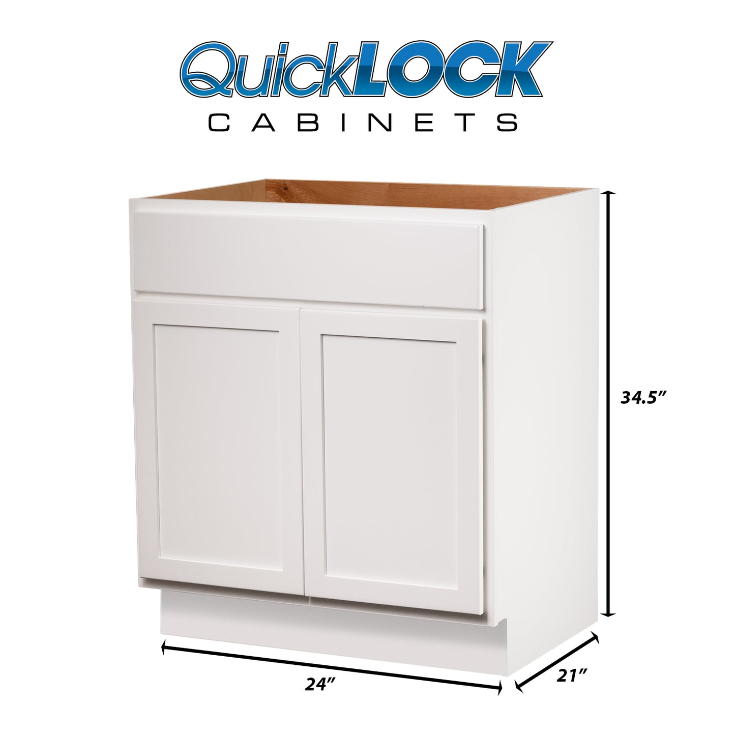 Quicklock RTA (Ready-to-Assemble) Pure White Vanity Base Cabinet | 24"Wx34.5"Hx21"D