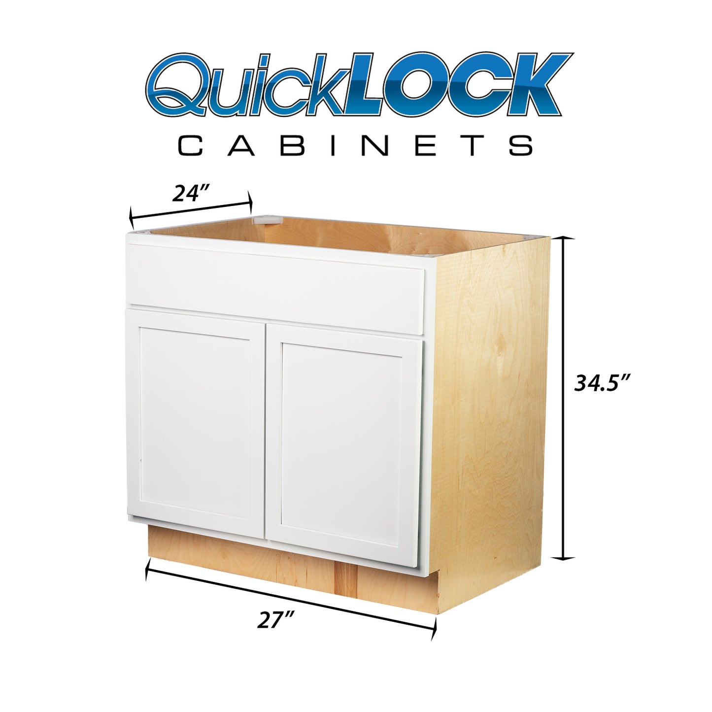 Quicklock RTA (Ready-to-Assemble) Pure White Base Cabinet | 27"Wx34.5"Hx24"D