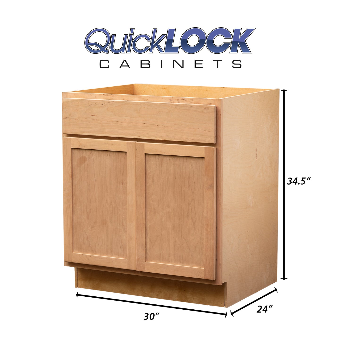 Quicklock RTA (Ready-to-Assemble) Raw Cherry Base Cabinet | 30"Wx34.5"Hx24"D