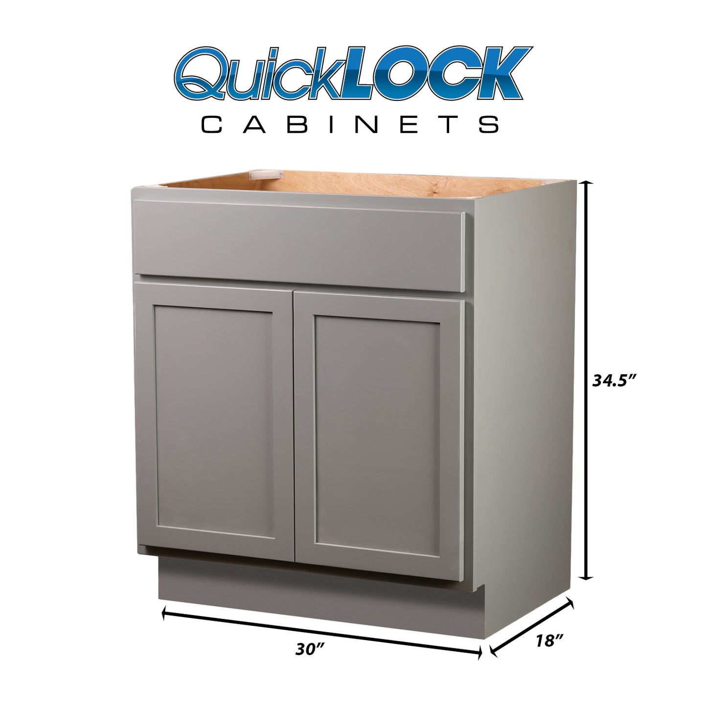 Quicklock RTA (Ready-to-Assemble) Magnetic Grey Vanity Base Cabinet- 30"W x (18", 21"D)