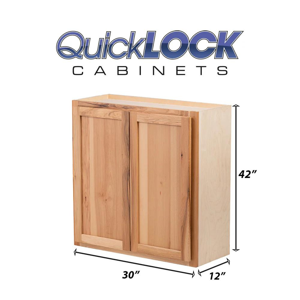Quicklock RTA (Ready-to-Assemble) Rustic Hickory Wall Cabinet- Double Door 42"H x (27", 30", 33", 36"W)